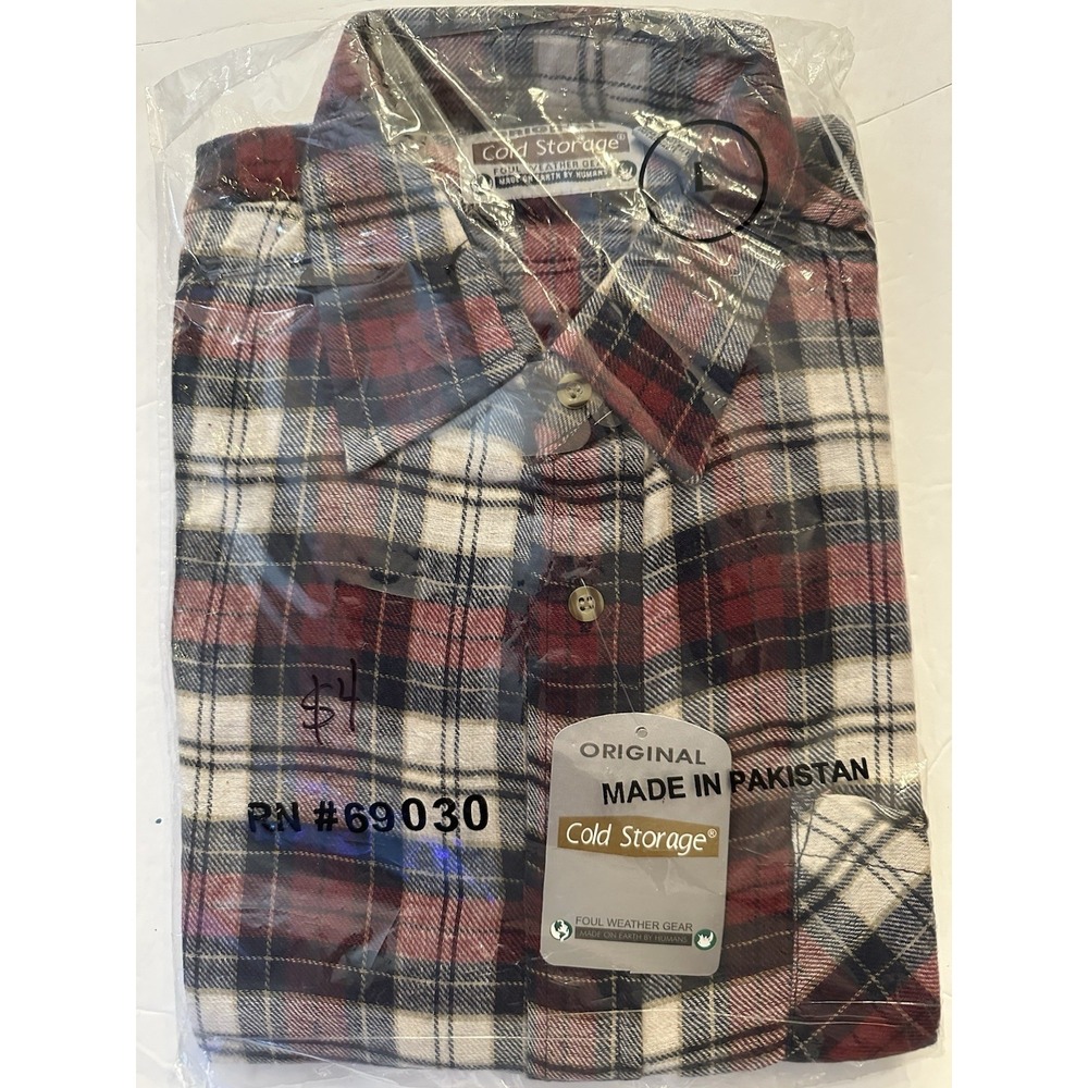 VTG Cold Storage Foul Weather Gear Flannel Shirt Men L Plaid Deadstock NOS NIB
